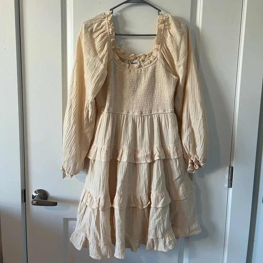 Morning Lavender Cream Long Sleeve Women's Dress - Picture 3 of 5